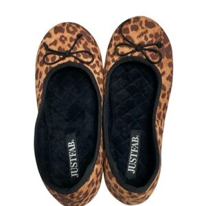 JustFab Leopard Print Slippers Ballet with Bow